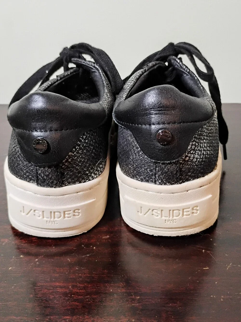 J/SLIDES NYC Metallic Snakeskin Platform Sneakers - Size 7.5